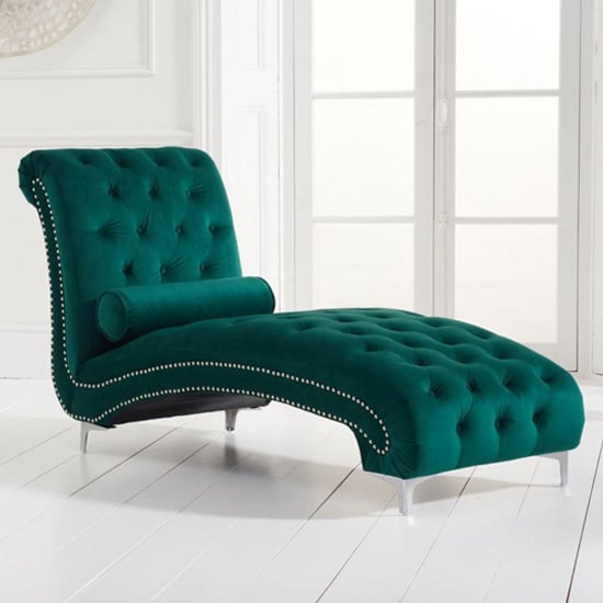 Mulberry Velvet Upholstered Lounge Chaise In Green