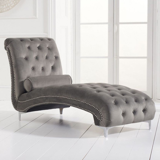 Mulberry Velvet Upholstered Lounge Chaise In Grey