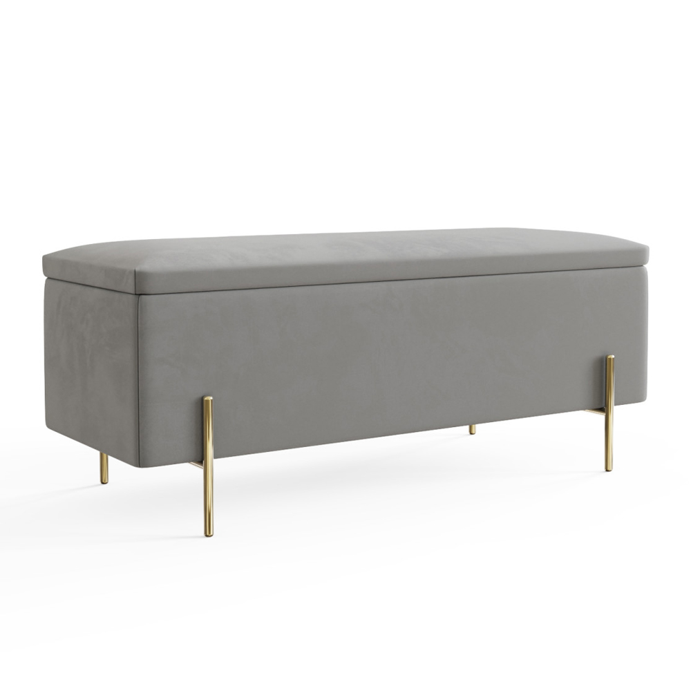 Mullion Fabric Storage Ottoman In Grey