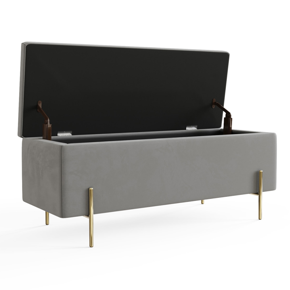 Mullion Fabric Storage Ottoman In Grey