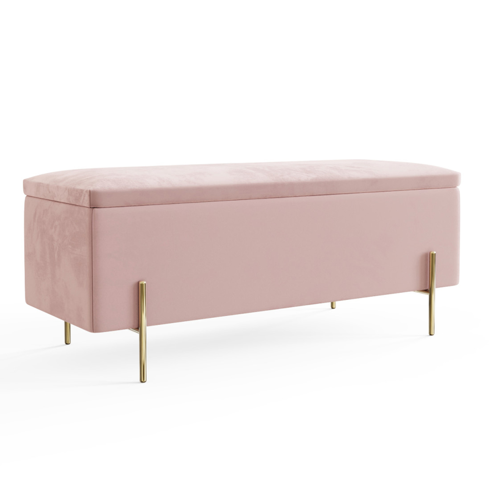 Mullion Fabric Storage Ottoman In Pink