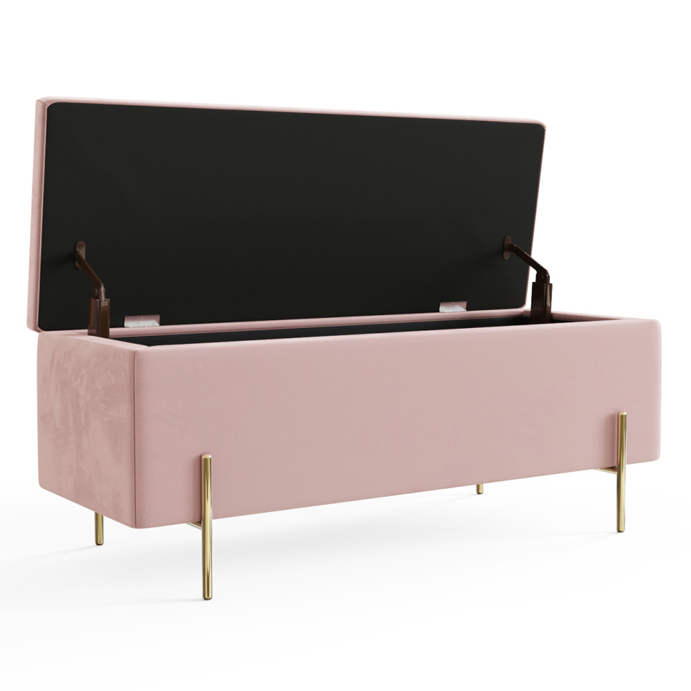 Mullion Fabric Storage Ottoman In Pink