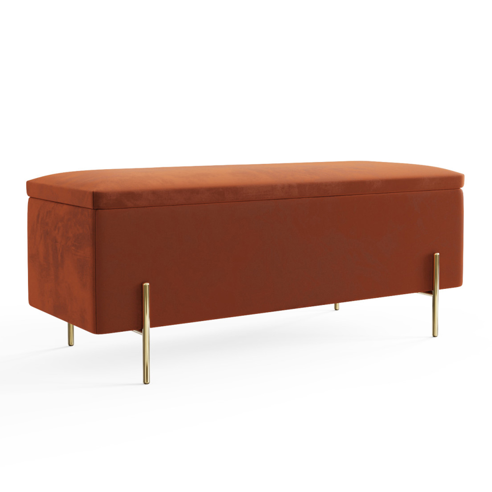 Mullion Fabric Storage Ottoman In Russet