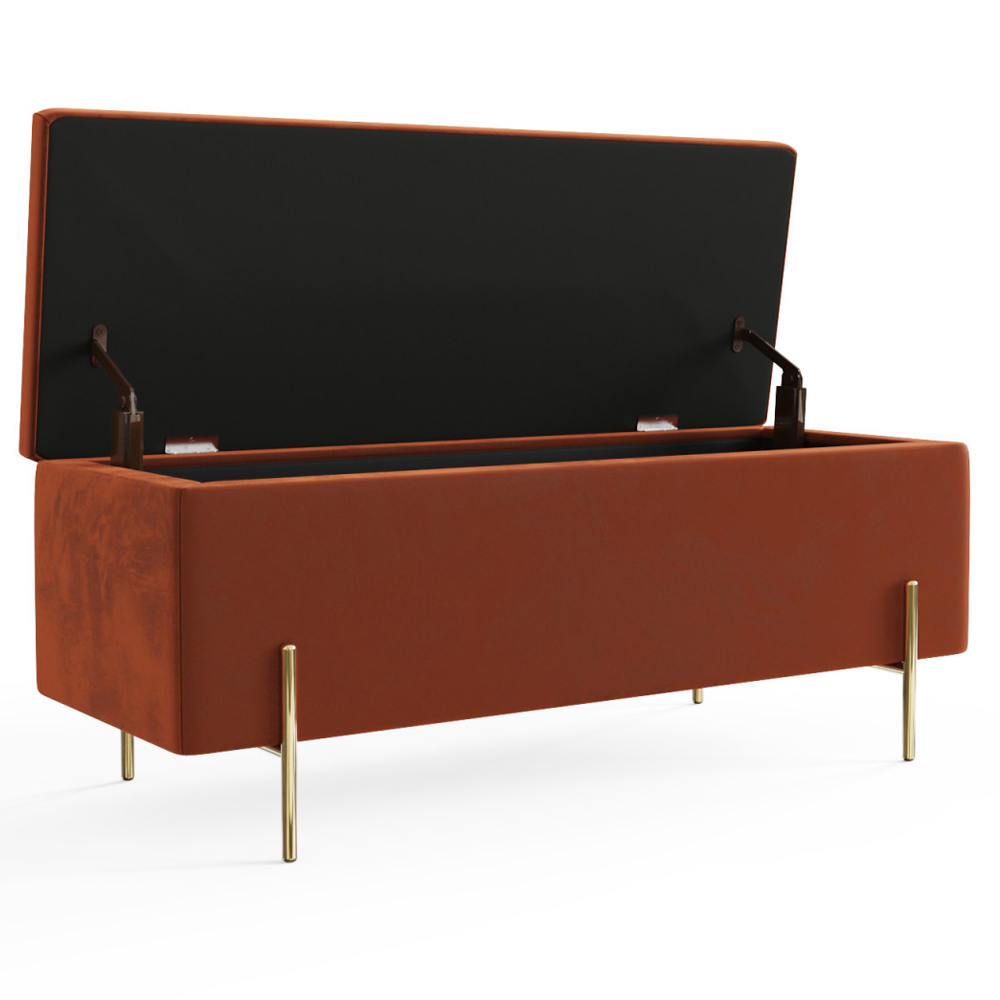 Mullion Fabric Storage Ottoman In Russet