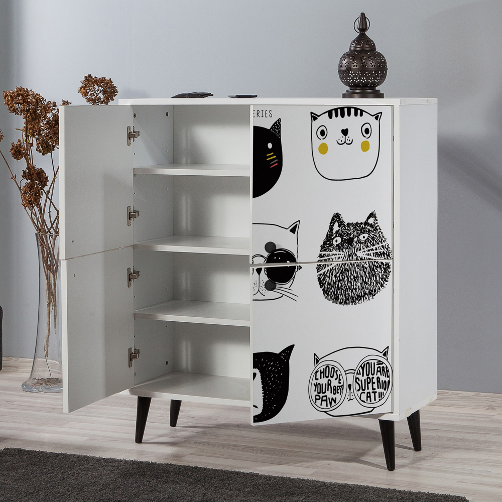 Multilux Wooden Storage Cabinet with 4 Doors in Black and White