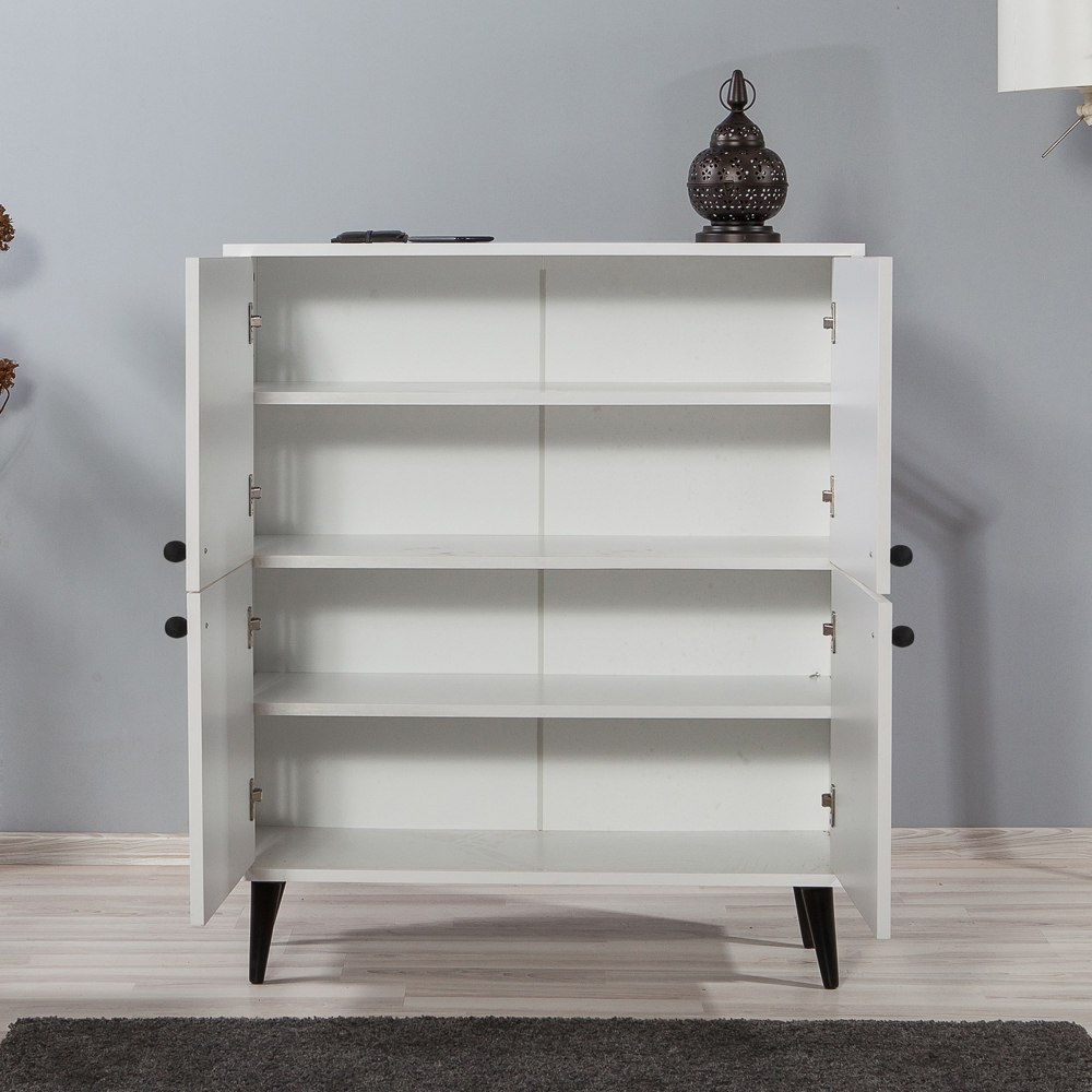 Multilux Wooden Storage Cabinet with 4 Doors in Black and White