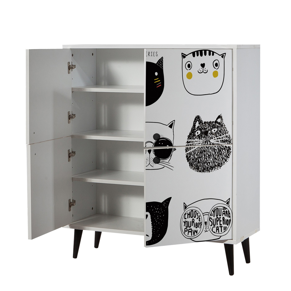Multilux Wooden Storage Cabinet with 4 Doors in Black and White