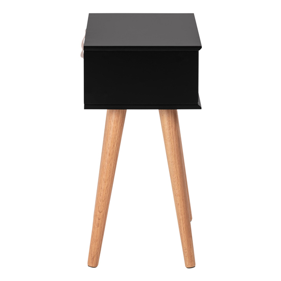 Mulvane Wooden 1 Drawer Bedside Table In Black With Oak Legs