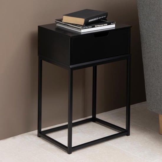 Read more about Mulvane wooden 1 drawer bedside table in black