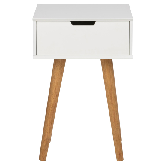 Mulvane Wooden 1 Drawer Bedside Table In White With Oak Legs FiF