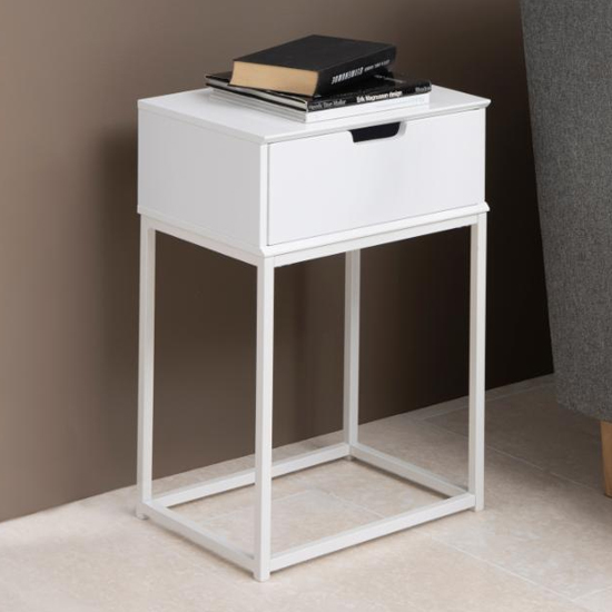 Product photograph of Mulvane Wooden 1 Drawer Bedside Table In White from Furniture in Fashion