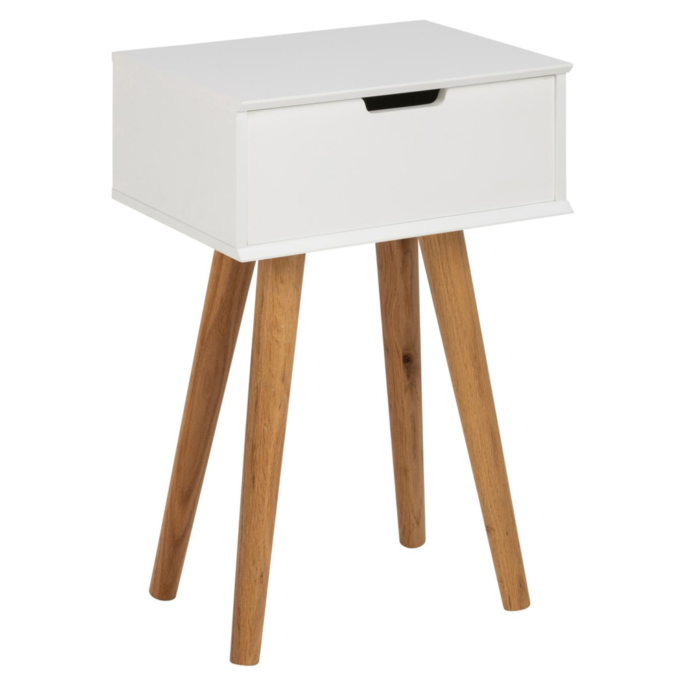 Mulvane Wooden Bedside Cabinet With Oak Legs In White