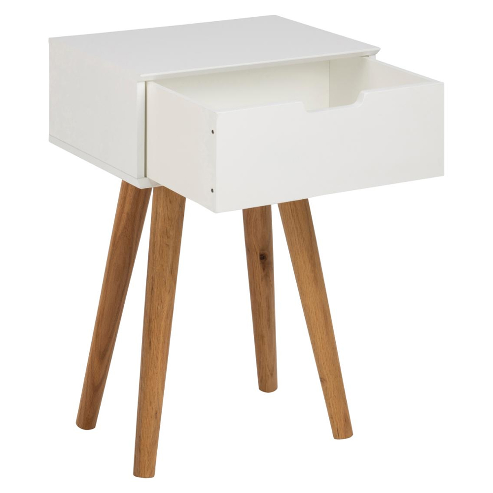 Mulvane Wooden Bedside Cabinet With Oak Legs In White