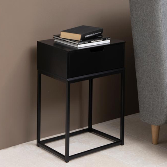 Mulvane Wooden Bedside Table With Metal Frame In Black Furniture in Fashion