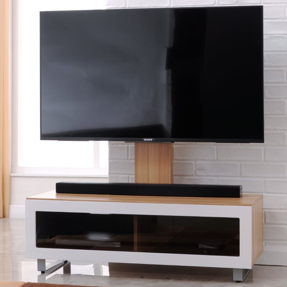 Muncie Large Wooden TV Stand With Metal Bracket In Light Oak