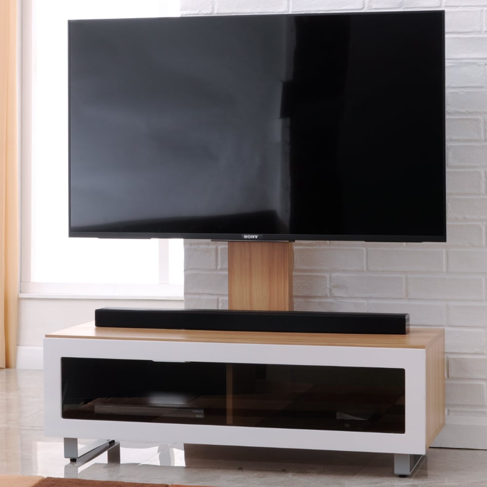 Muncie Small Wooden TV Stand With Metal Bracket In Light Oak
