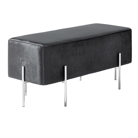 Photo of Muncie velvet seating bench in black with silver legs