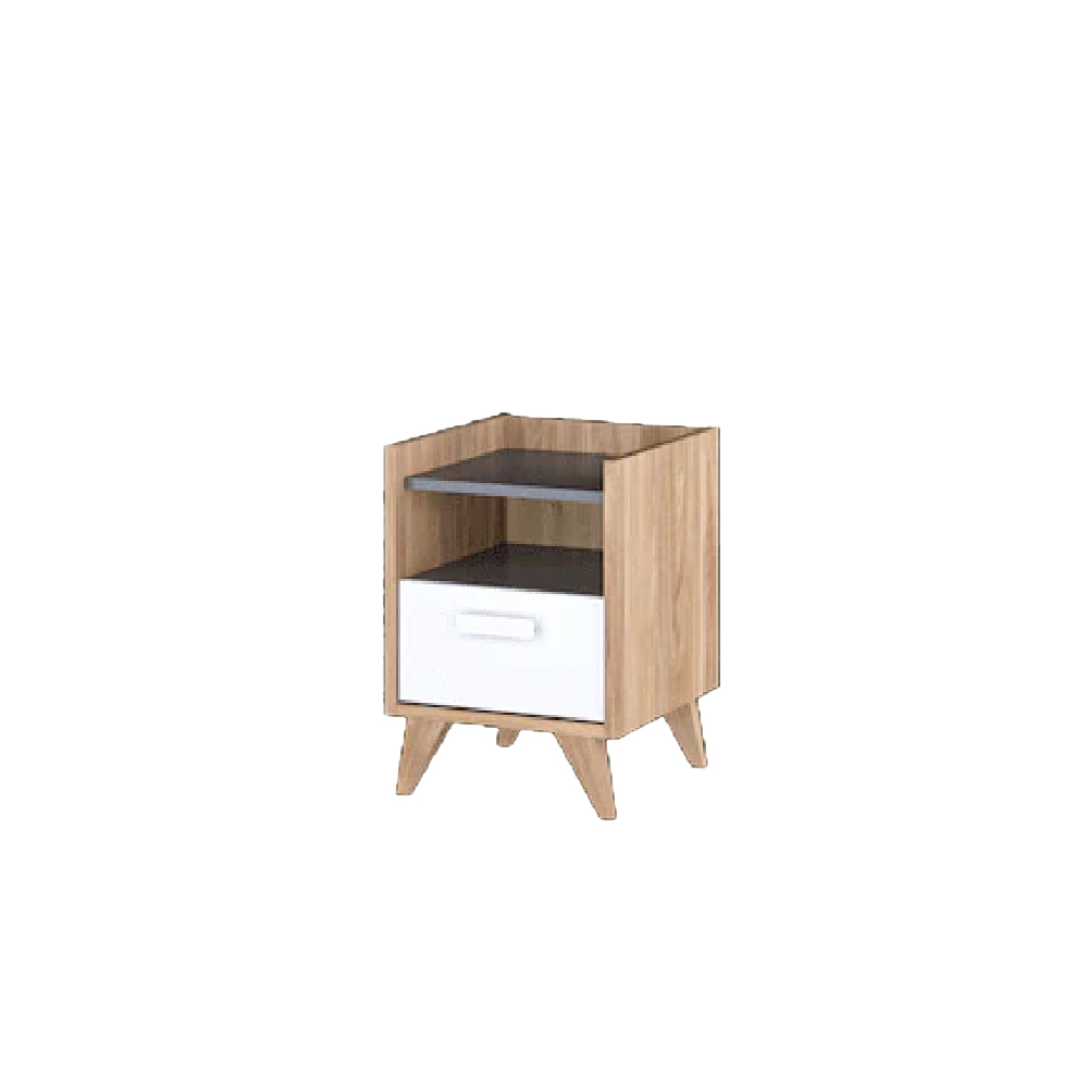 Muncie Wooden Bedside Cabinet With 1 Drawer In White And Oak