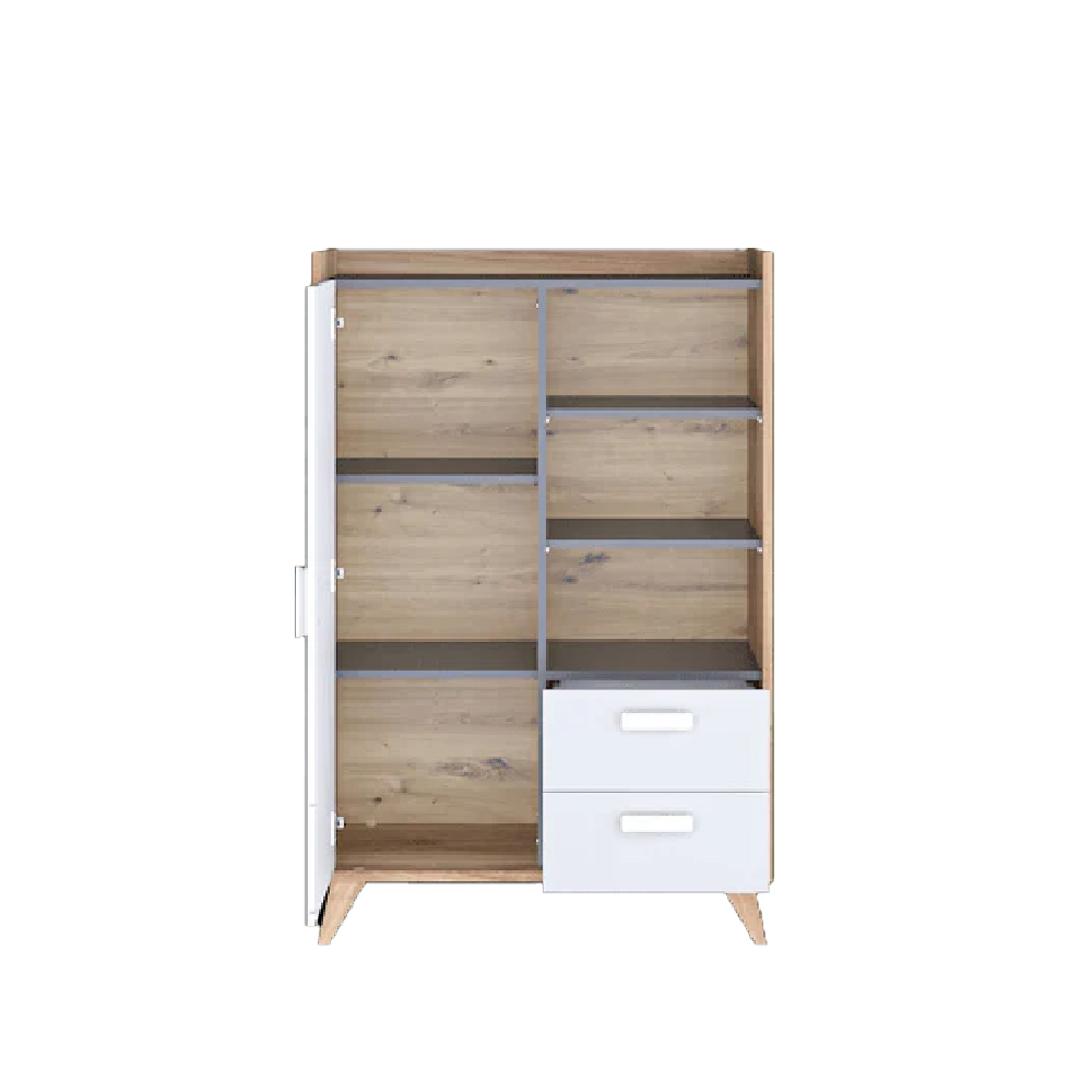 Muncie Wooden Highboard With 2 Drawers In White And Oak