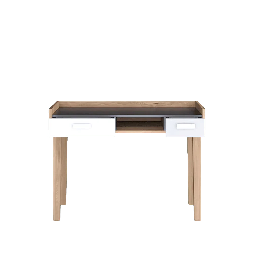 Muncie Wooden Laptop Desk With 2 Drawers In White And Oak