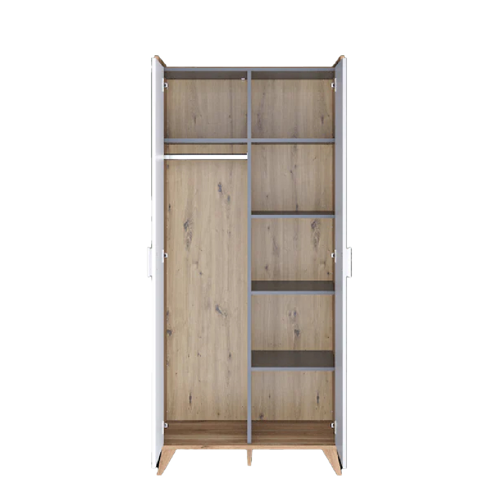 Muncie Wooden Wardrobe With 2 Doors In White And Oak