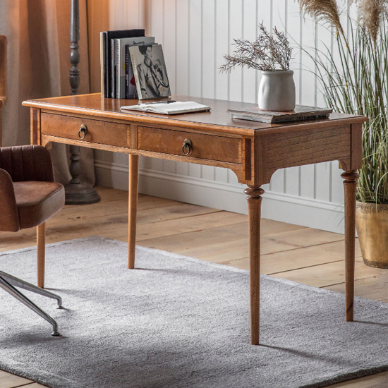 Mundelein Wooden Laptop Desk With 2 Drawers In Walnut
