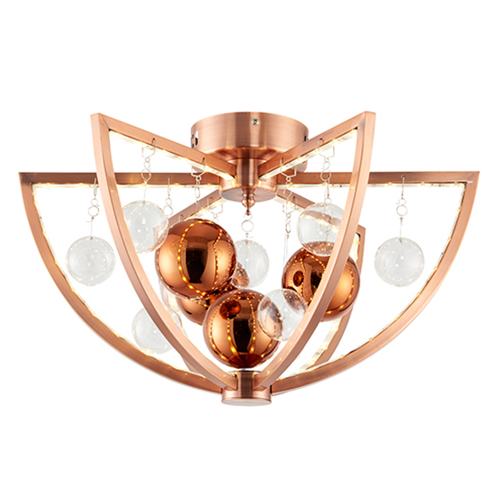 Muni LED Clear Glass Spheres Flush Ceiling Light In Copper
