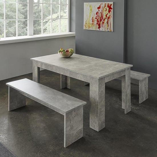 Munich Dining Table In Structured Concrete With 2 Dining Benches
