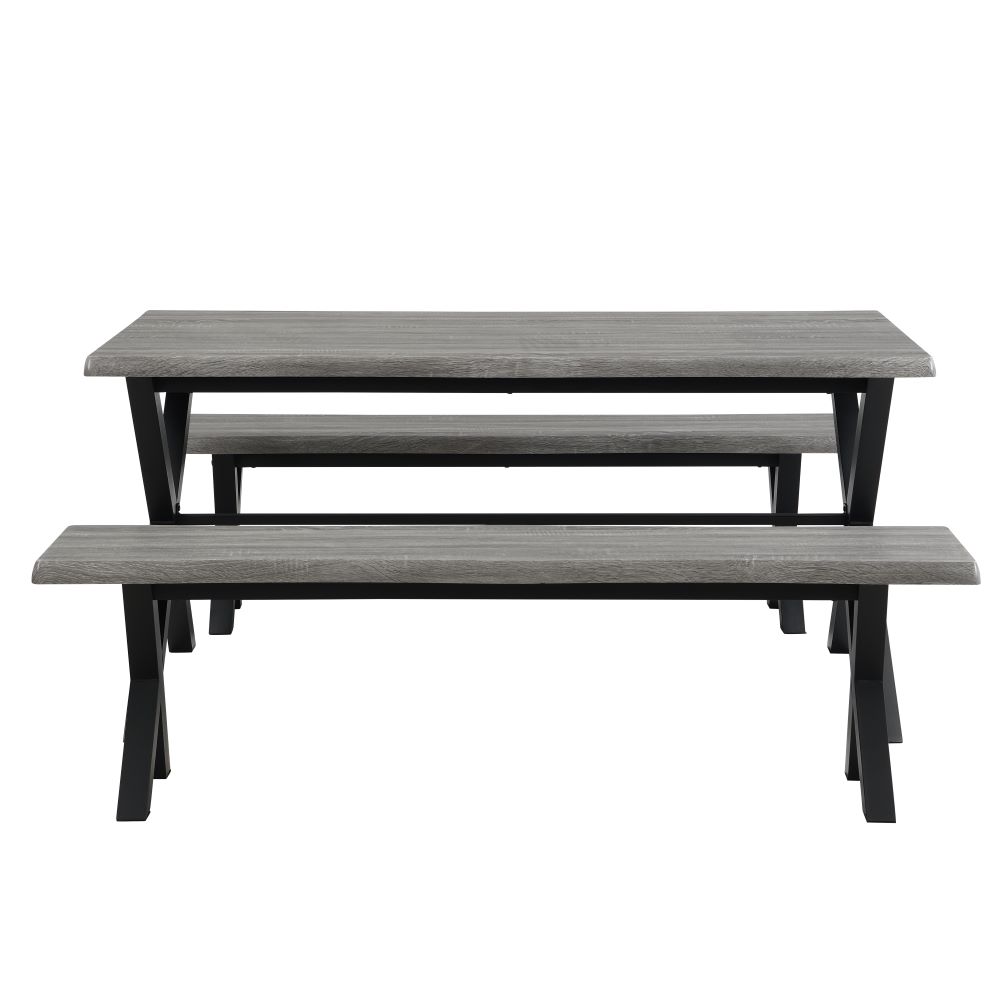 Munich Wooden Dining Table With 2 Dining Benches In Grey Oak