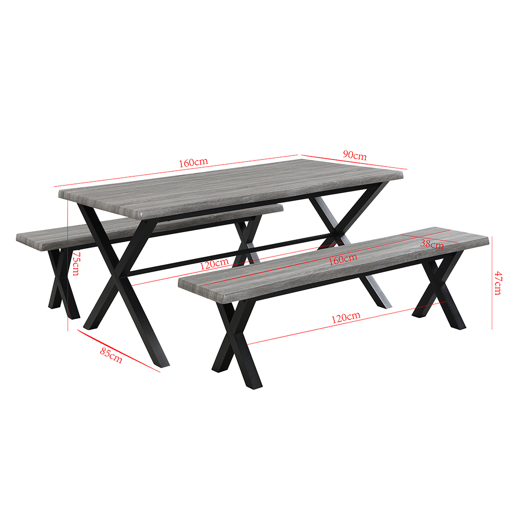 Munich Wooden Dining Table With 2 Dining Benches In Grey Oak