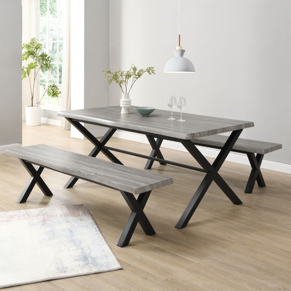 Munich Wooden Dining Table With 2 Dining Benches In Grey Oak