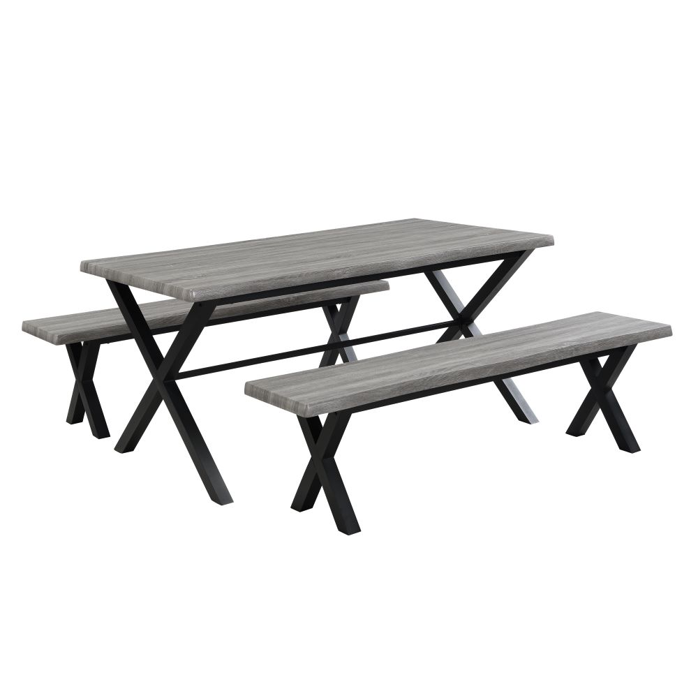 Munich Wooden Dining Table With 2 Dining Benches In Grey Oak
