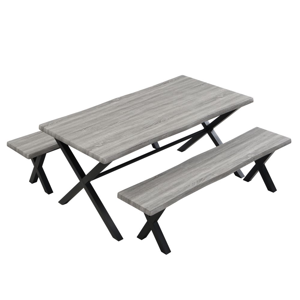 Munich Wooden Dining Table With 2 Dining Benches In Grey Oak