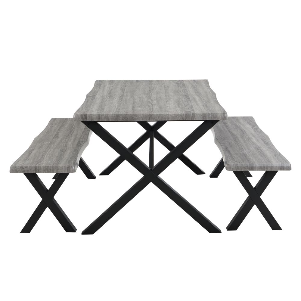 Munich Wooden Dining Table With 2 Dining Benches In Grey Oak