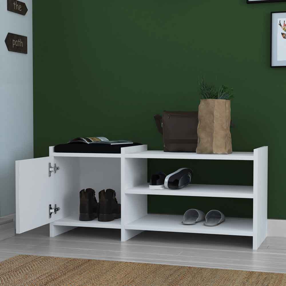 Munsley Wooden Shoe Storage Cabinet with Bench in White