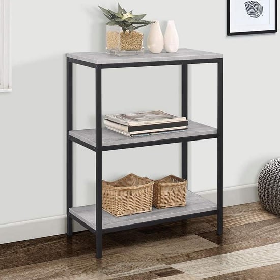 Murano Wooden Bookcase In Concrete Effect With Metal Frame | Furniture
