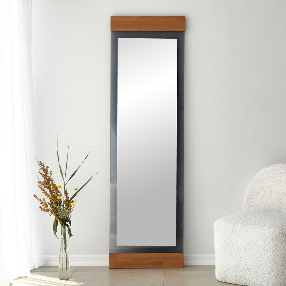 Murano Glass Cheval Mirror with Metal Frame in Oak and Fume