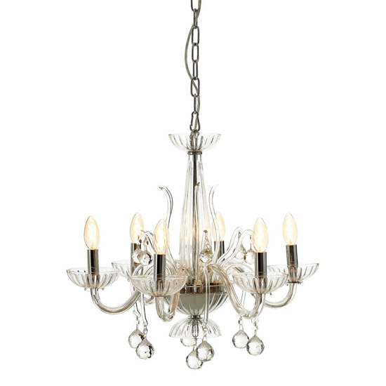 Murato 6 Bulb Clear Crystal Chandelier Light In Chrome