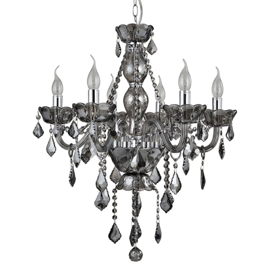 Murato 6 Bulb Cognac Crystal Chandelier Light Smoked In Chrome