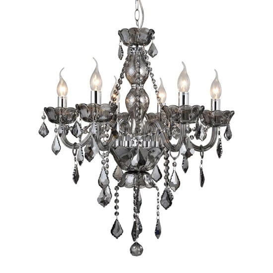Photo of Murato 6 bulb cognac crystal chandelier light smoked in chrome