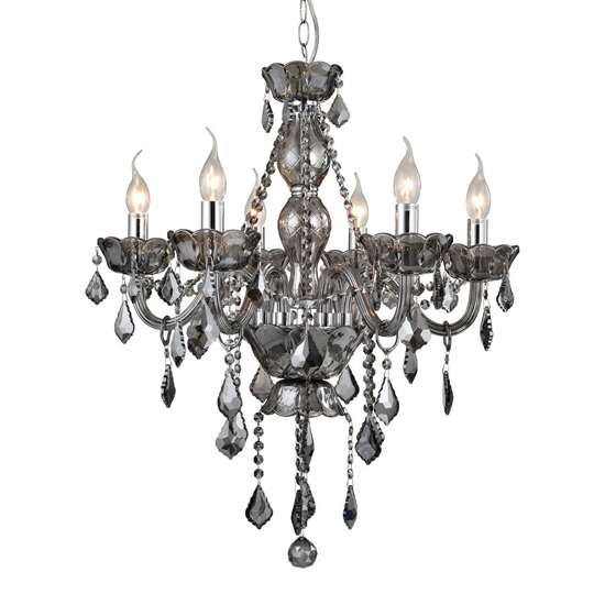 Photo of Murato 6 bulb cognac crystal chandelier light smoked in chrome