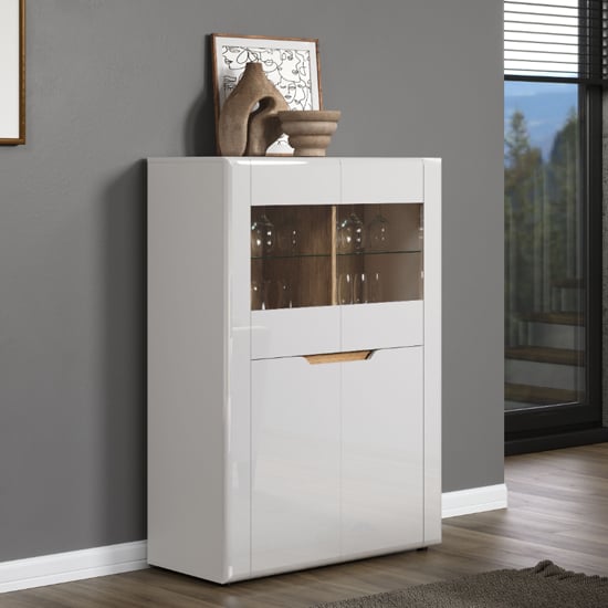 Murcia High Gloss Highboard With 2 Doors In White And LED