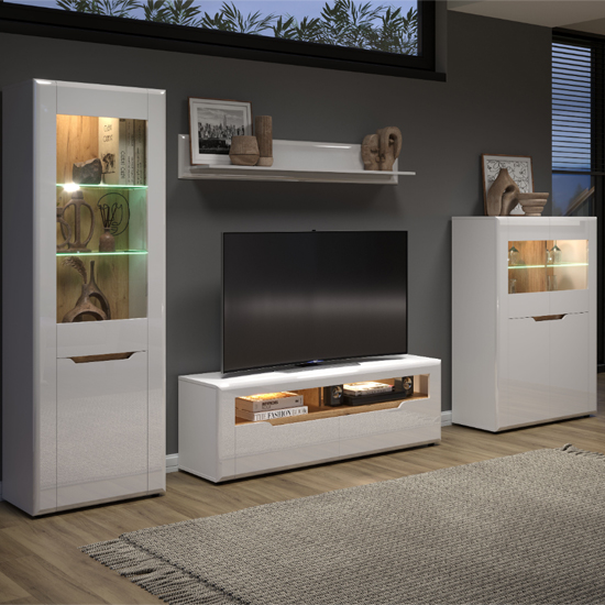 Product photograph of Murcia High Gloss Living Room Furniture Set In White With Led from Furniture in Fashion