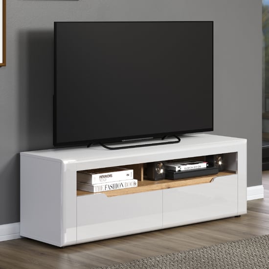 Product photograph of Murcia High Gloss Tv Stand With 2 Drawers In White And Led from Furniture in Fashion