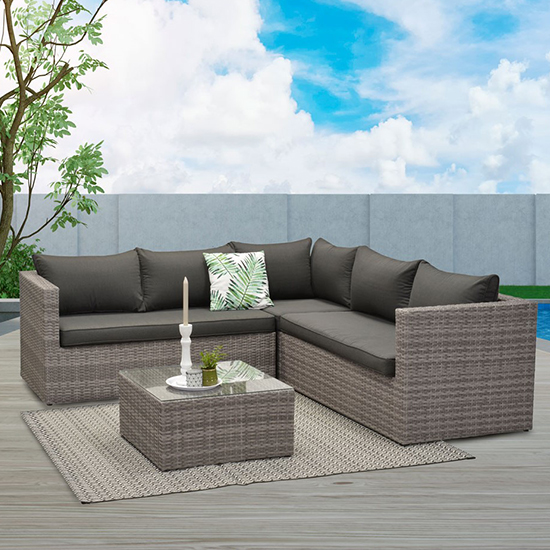 Murkle Fabric Corner Sofa With Coffee Table In Reflex Black Furniture