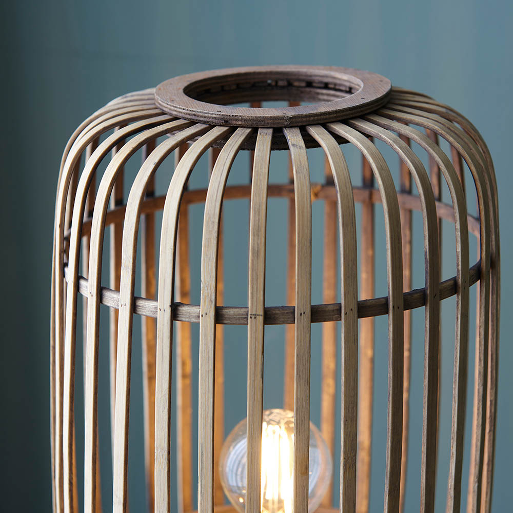 Murray Natural Bamboo Wood Floor Lamp In Matt Black