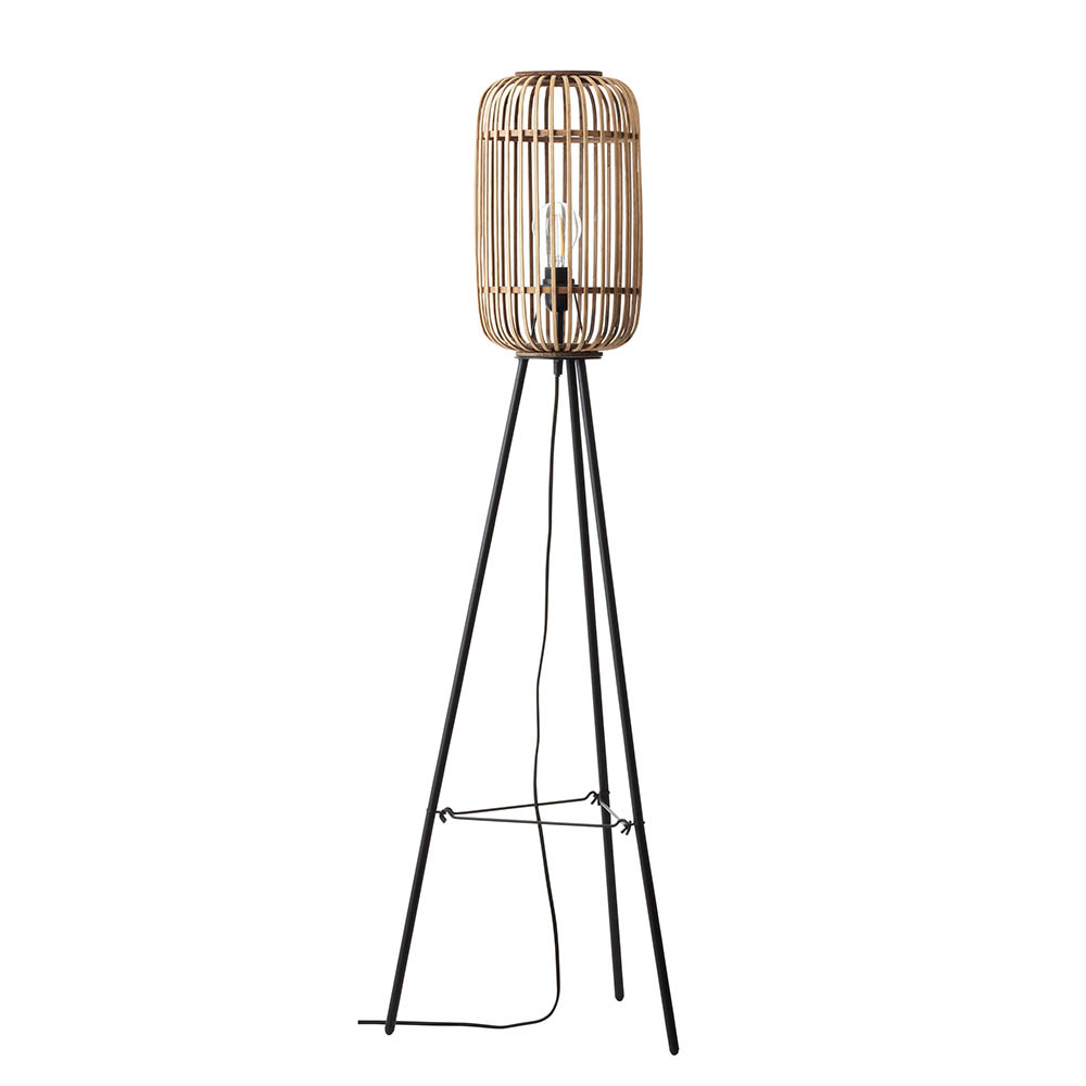 Murray Natural Bamboo Wood Floor Lamp In Matt Black