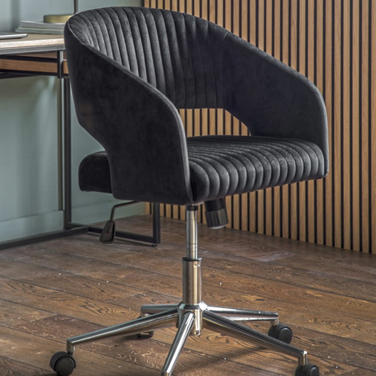 Murray Velvet Upholstered Swivel Office Chair In Black_3