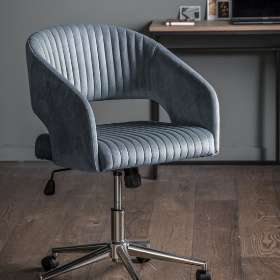 Murray Velvet Upholstered Swivel Office Chair In Charcoal_3