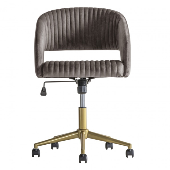 Murray Velvet Upholstered Swivel Office Chair In Grey